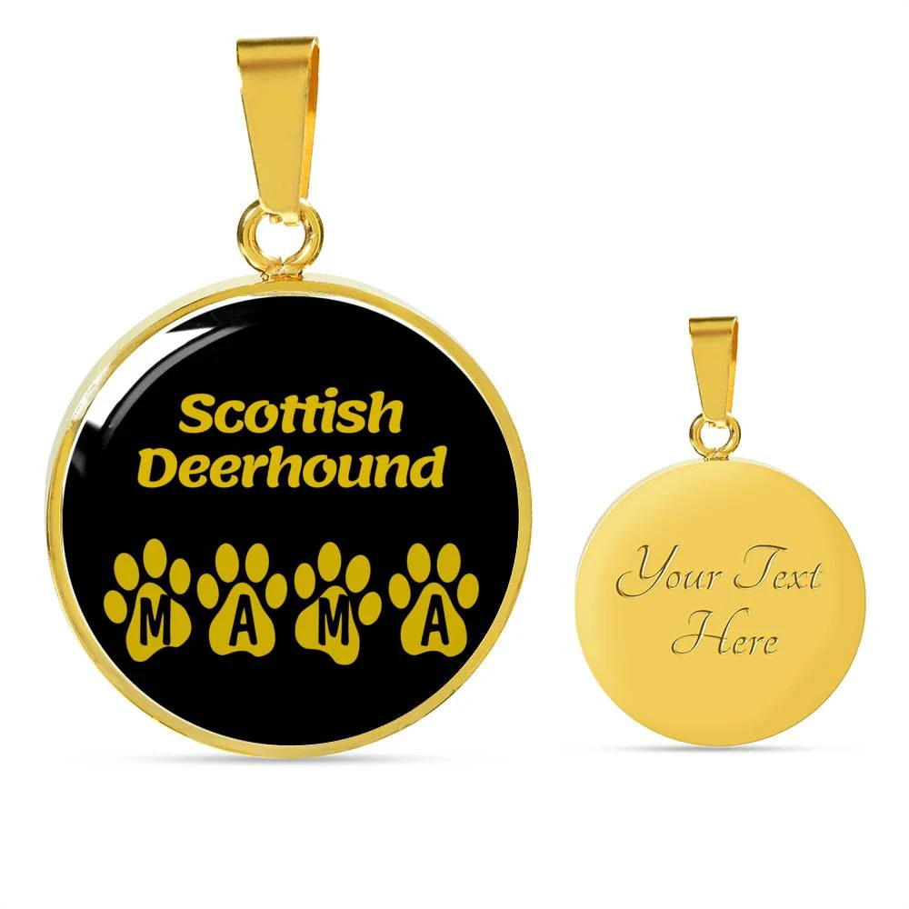 Scottish Deerhound Mama Personalized Engraved Gold Circle Necklace Custom Name